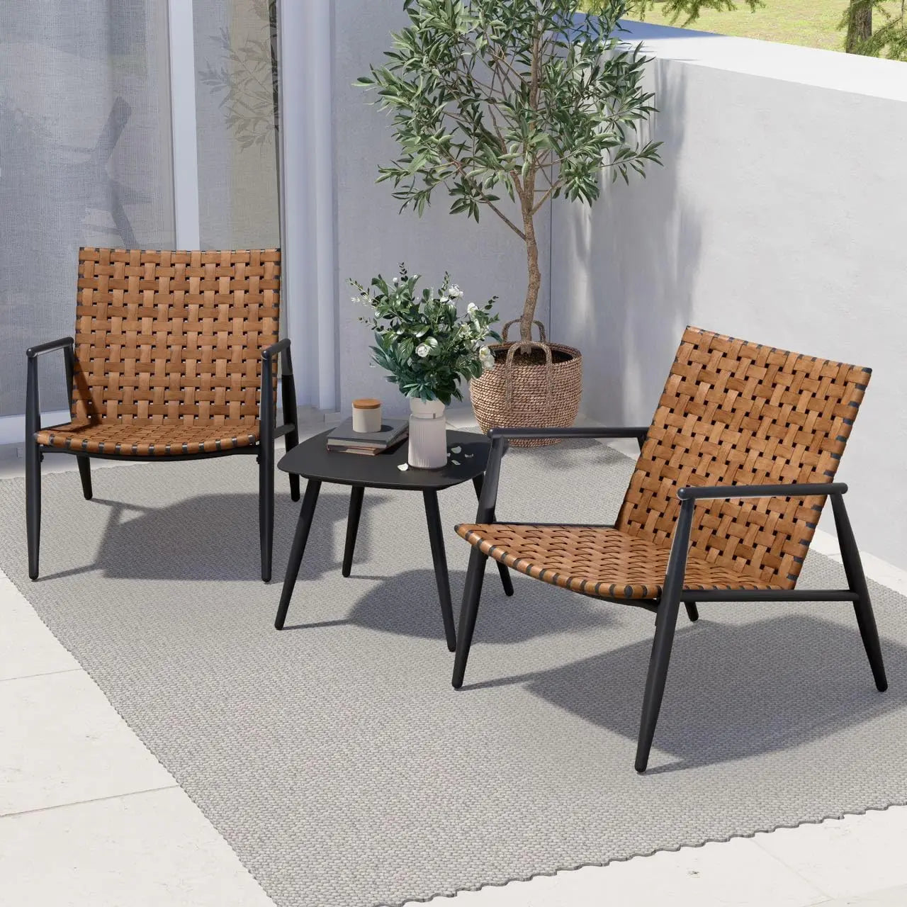 Grand Patio Leather Look Outdoor Wicker Furniture Set