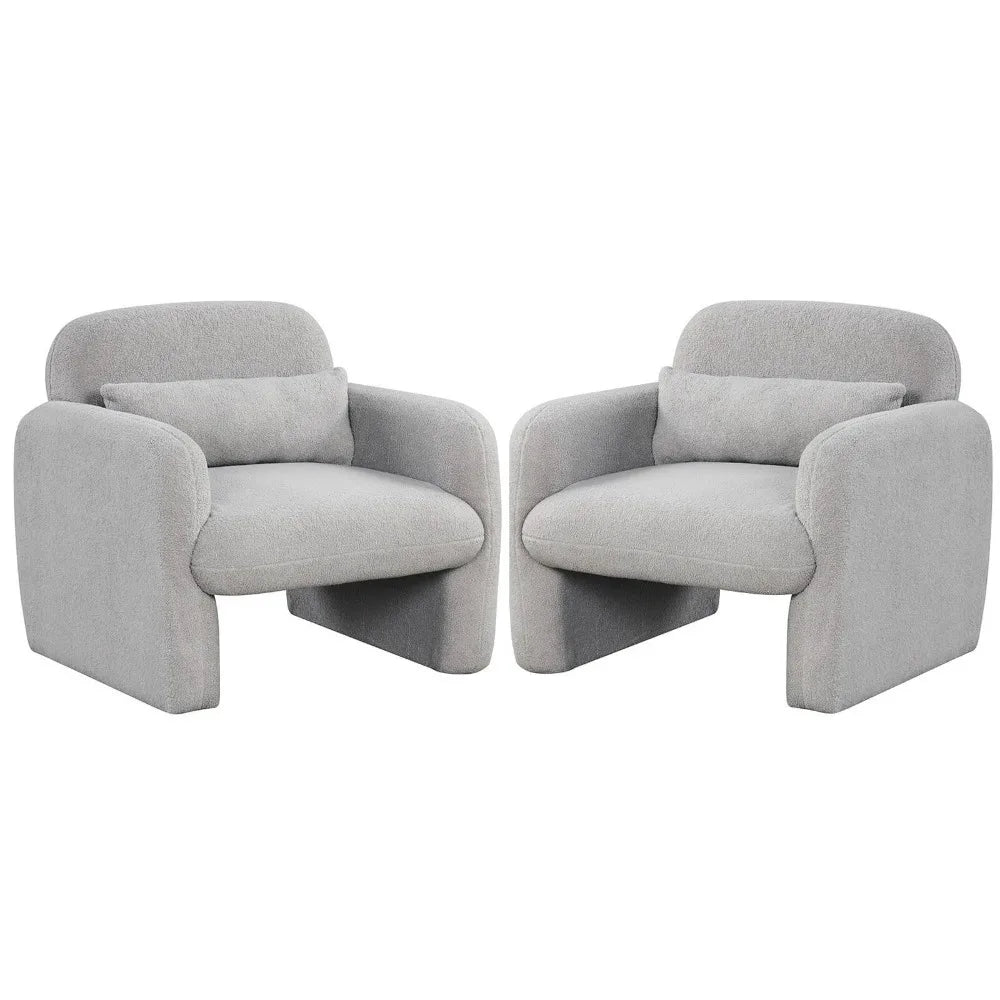 Modern Sherpa Fabric Upholstered Accent Chair With Waist Pillow