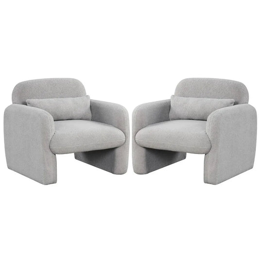 Modern Sherpa Fabric Upholstered Accent Chair With Waist Pillow
