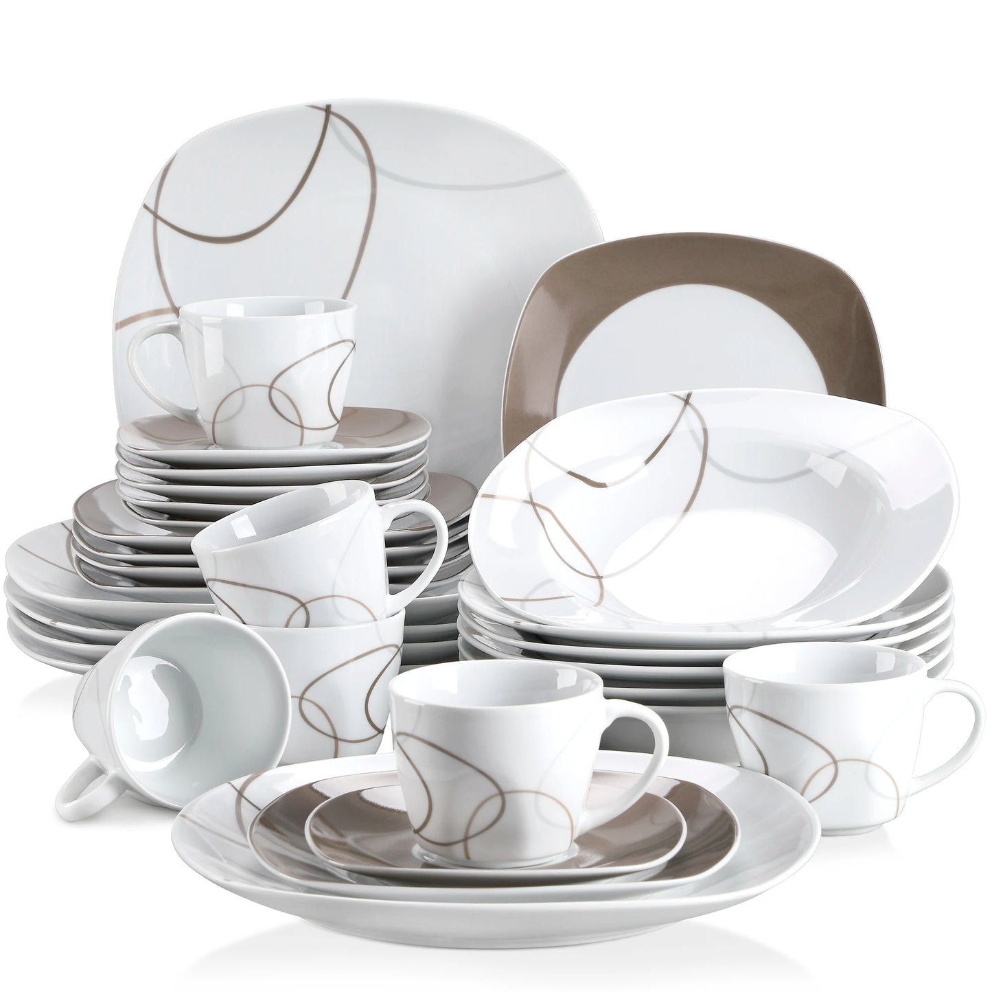 MALACASA 30 Piece Porcelain Dinnerware Set With Plates Cups Saucers