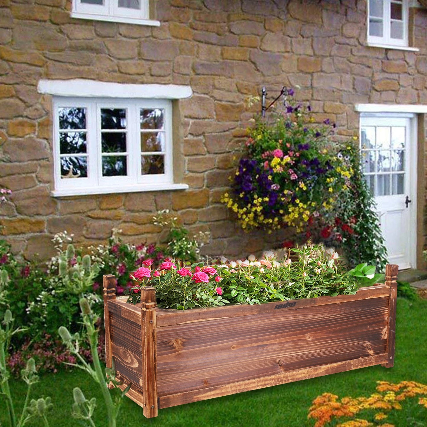 Raised Wooden Garden Planter Box For Flower Or Vegetable Planting