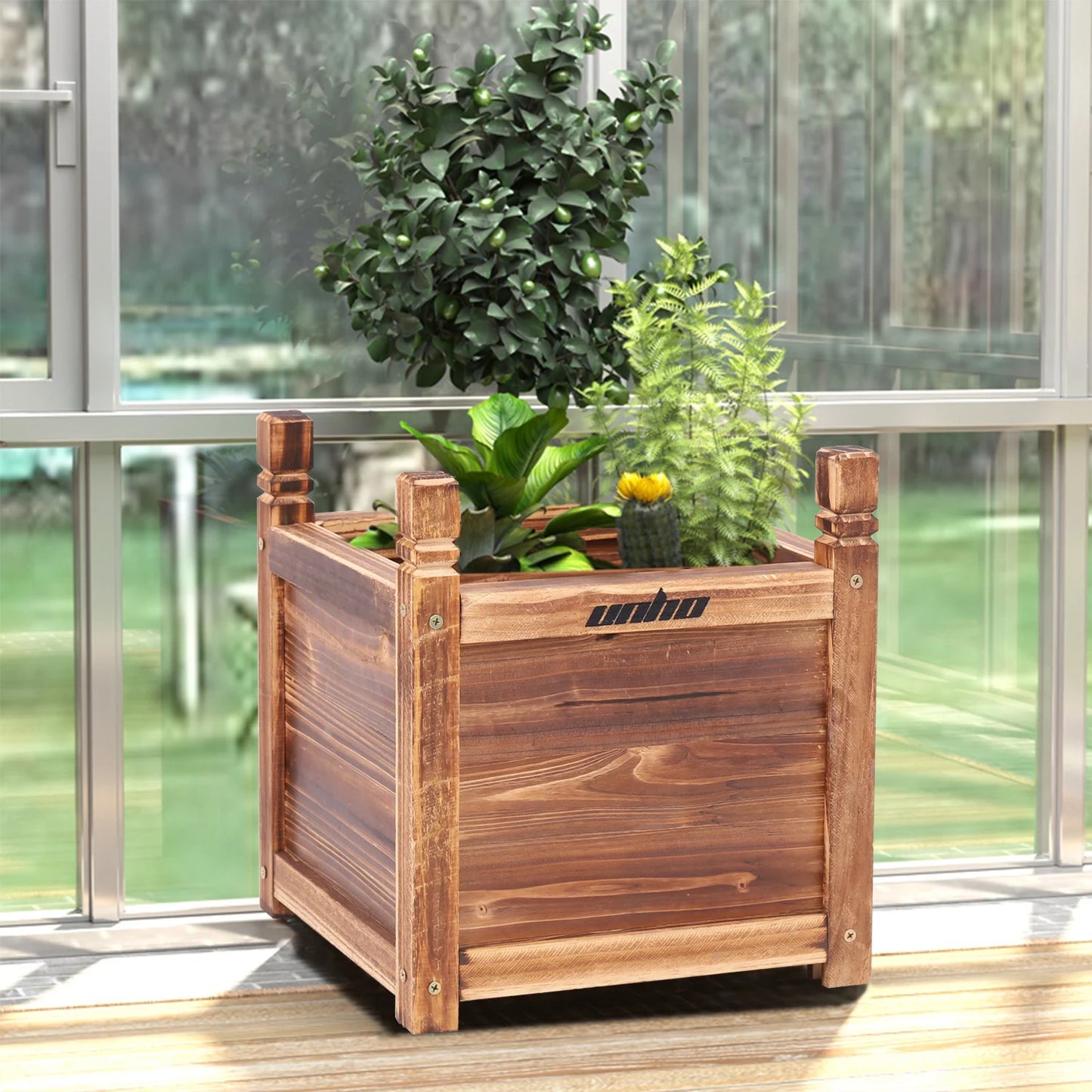 Raised Wooden Garden Planter Box For Flower Or Vegetable Planting