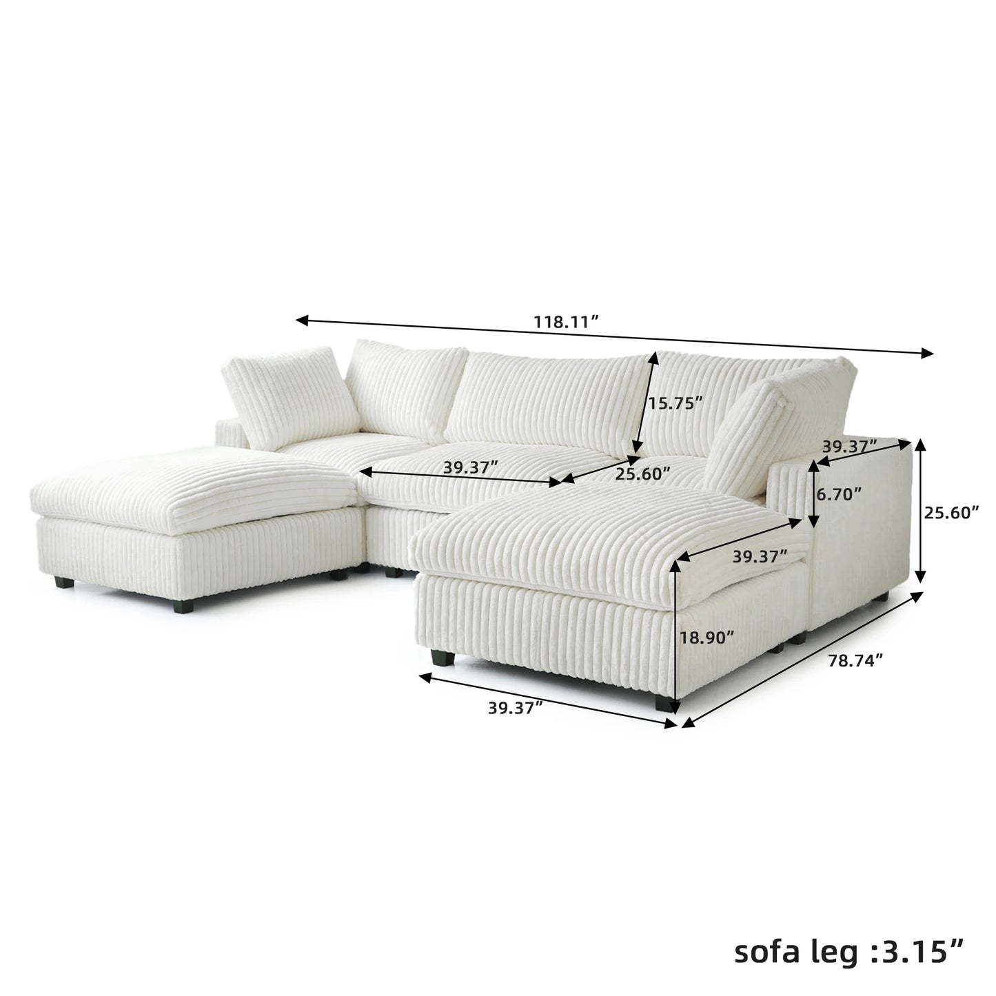 Sdorens Plush Fabric Sectional Sofa U Shaped Couch Set