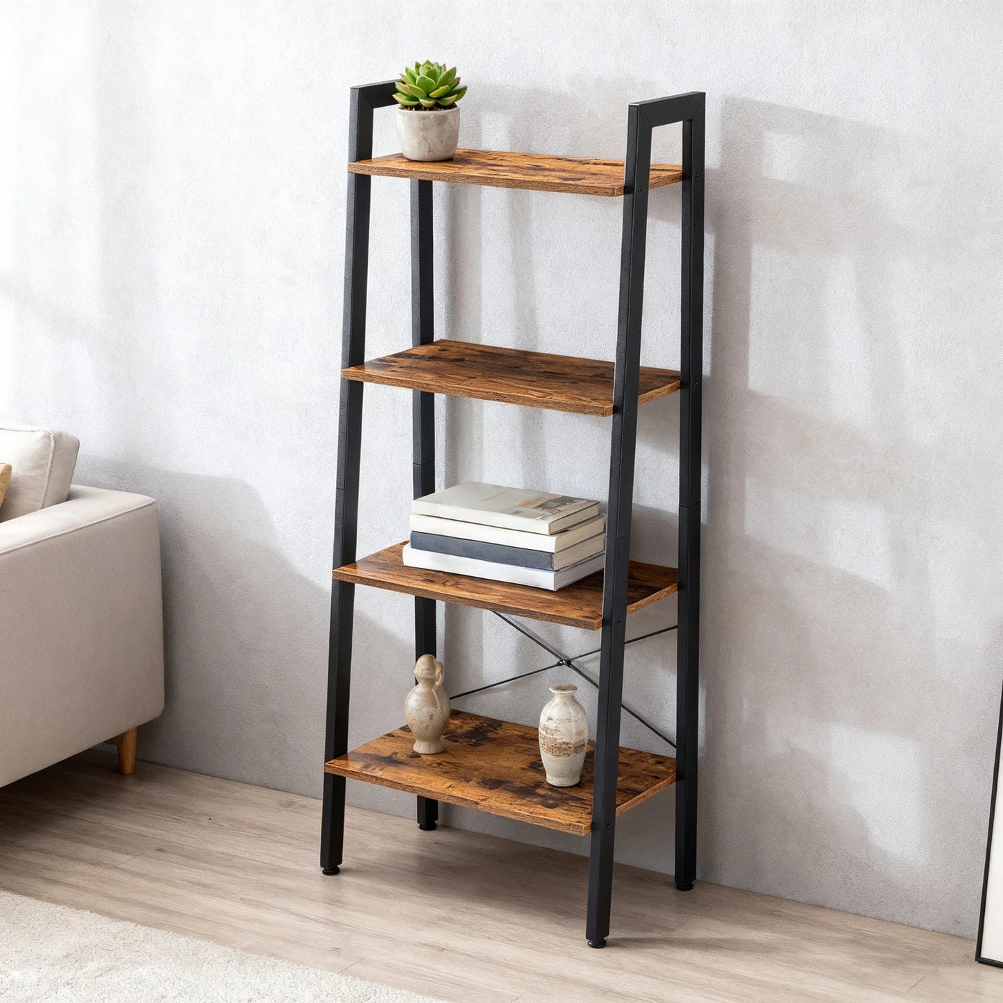 JHK 4-Tier Wooden Display Bookshelf Standing Shelf For Living Room
