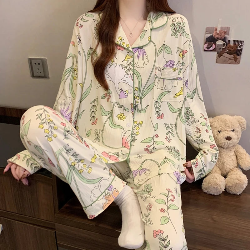 Bow Dtie Design Pajamas Set For Women Harajuku Style