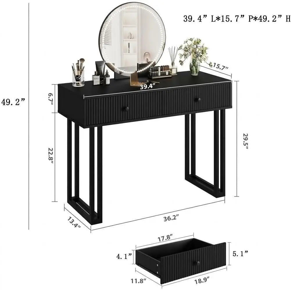HiMISS Vanity Desk With LED Mirror And Lights 2 Drawers