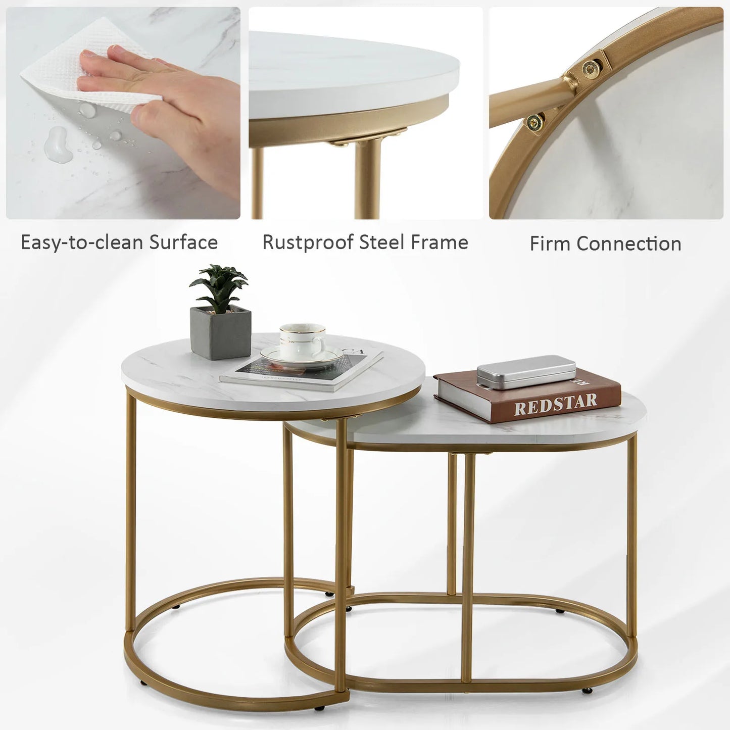 HOMASIS Nesting Coffee Tables Set of 2 Marble Finish Living Room