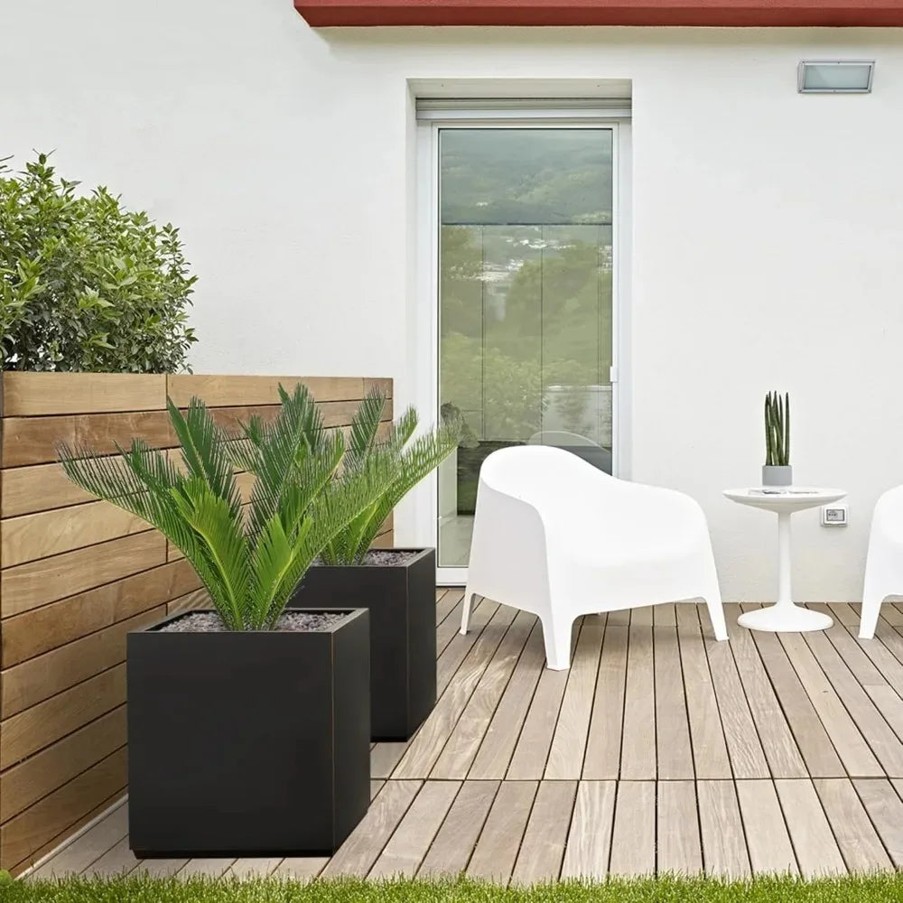 Metallic Heavy Cube Planter Box No Assembly Large Square Planter