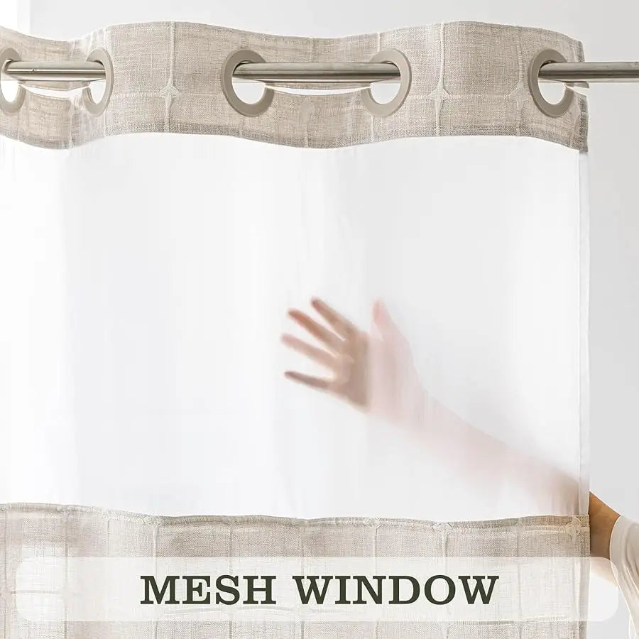 Rier Dream Farmhouse Linen Shower Curtain With Snap-In Liner