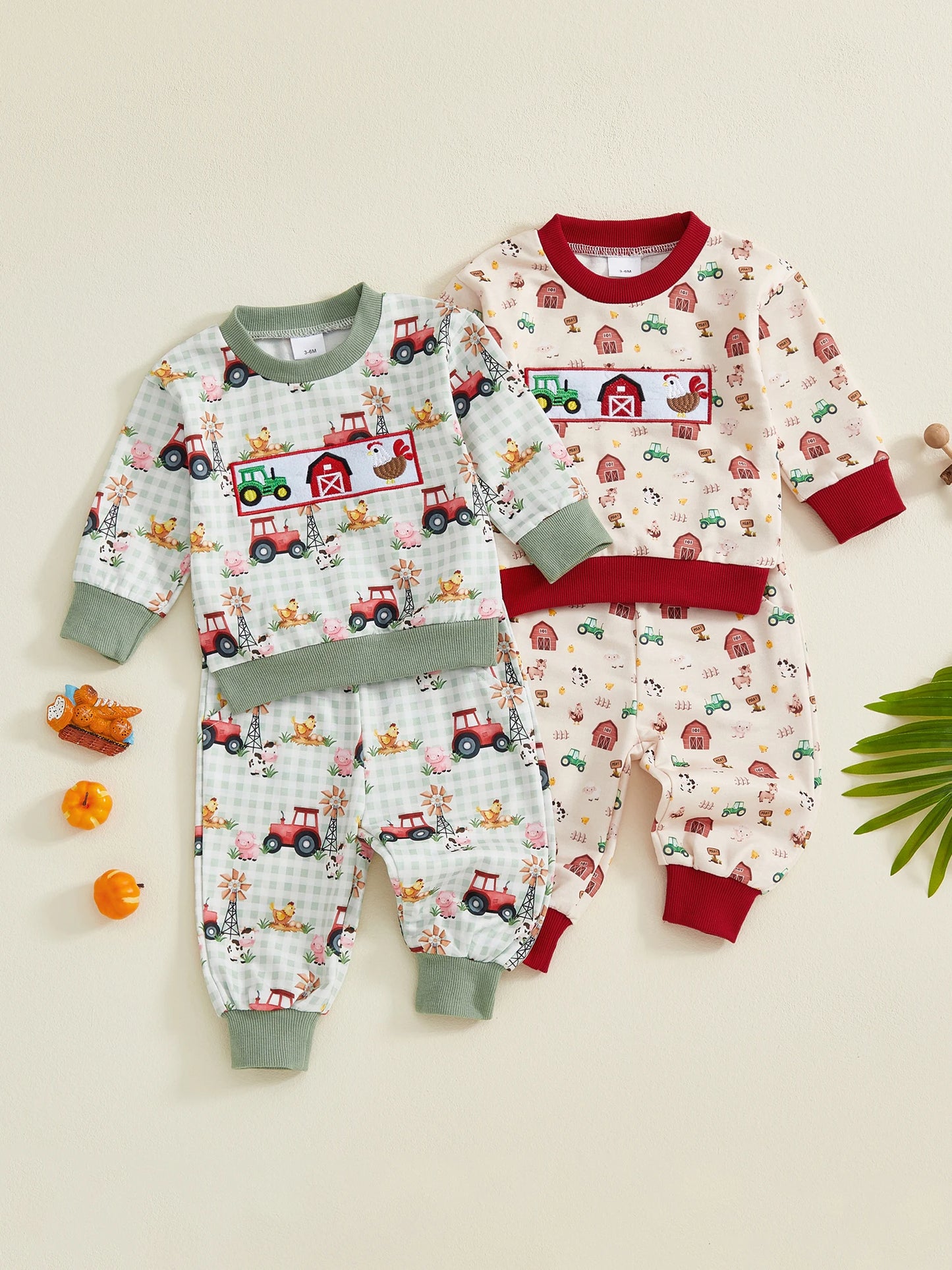 NONECN Cute Dinosaur Print Hooded Sweatshirt And Joggers Set