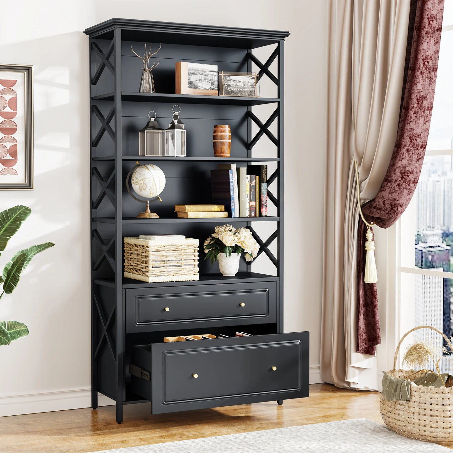 Tribesigns Tall 2 Drawer File Cabinet With Shelves