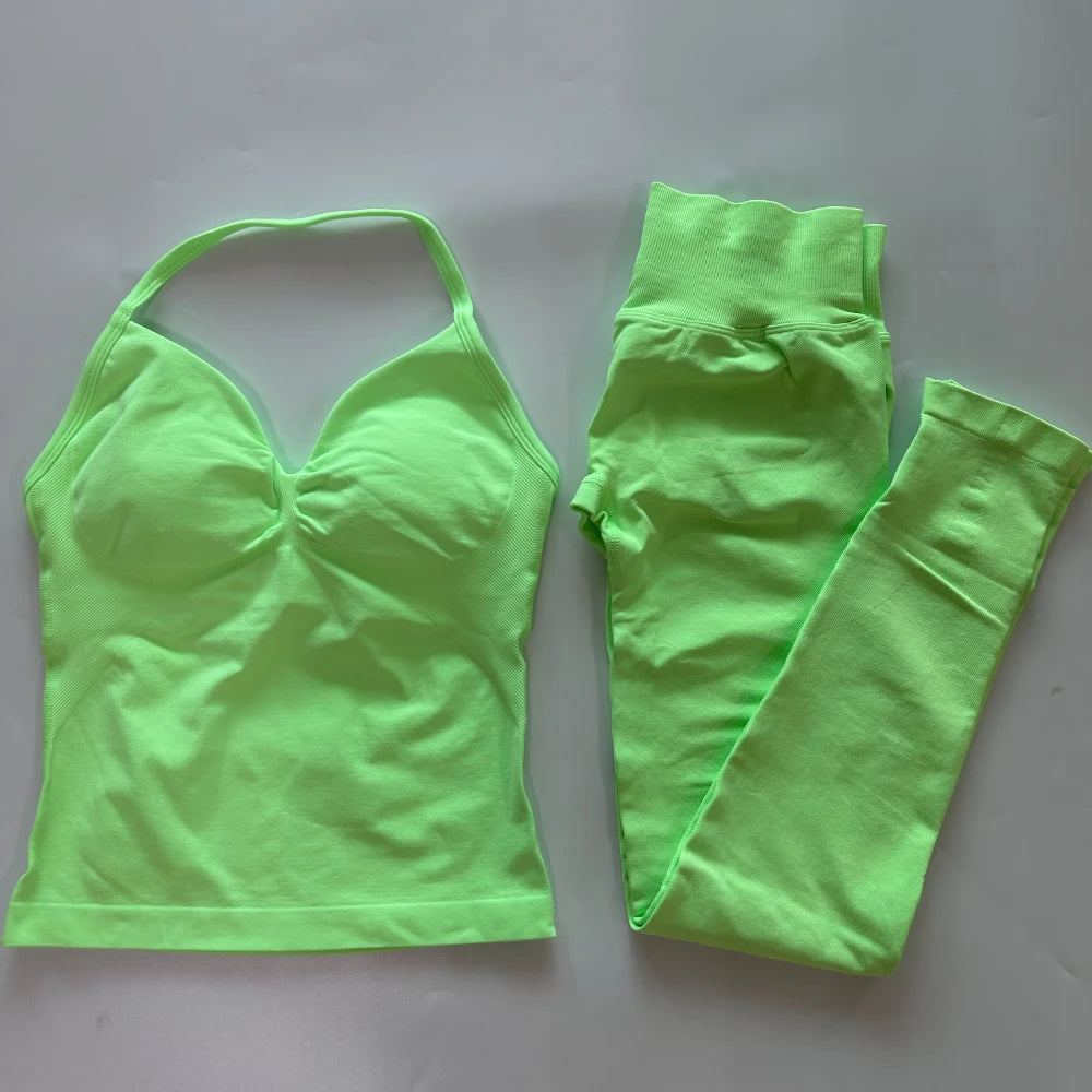 Seamless Gym Set Women Tank Top High Waist Leggings Workout
