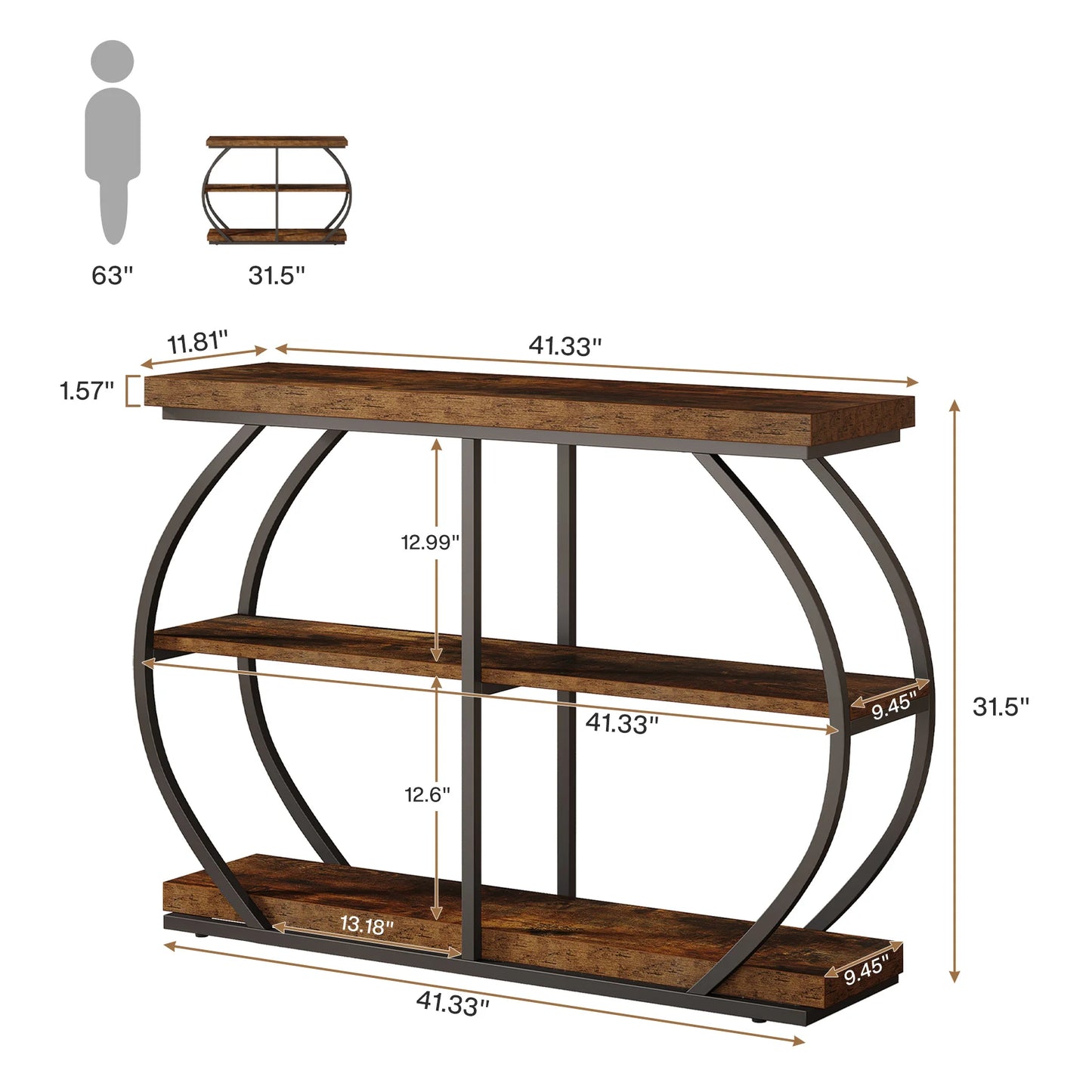 Tribesigns Industrial Console Table With Arched Metal Frame And Storage Shelves