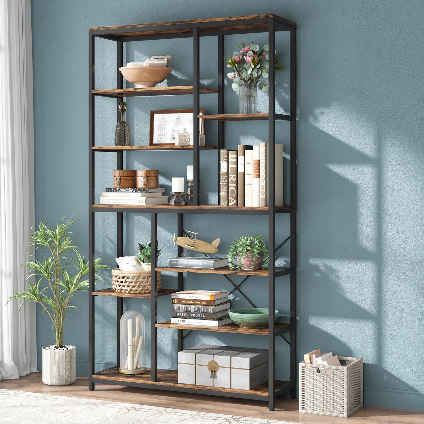 Tribesigns 9 Tier Industrial Bookcase With Open Shelves