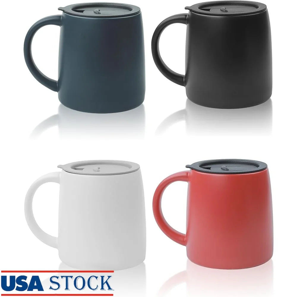 XMSJ Classic Ceramic Coffee Mugs Set Of 4 With Lids