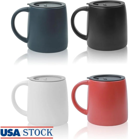XMSJ Classic Ceramic Coffee Mugs Set Of 4 With Lids