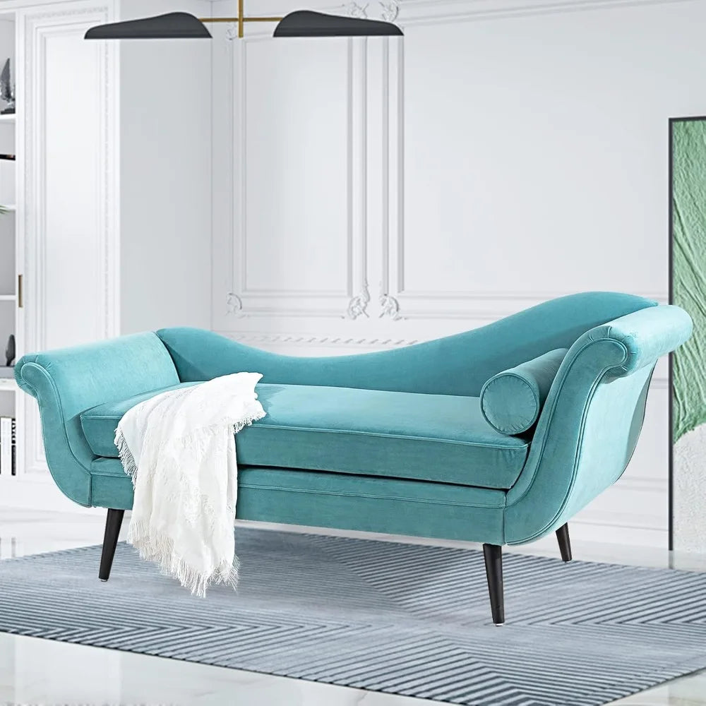 HUANZHUANG Velvet Chaise Lounge Indoor With Scroll Arms