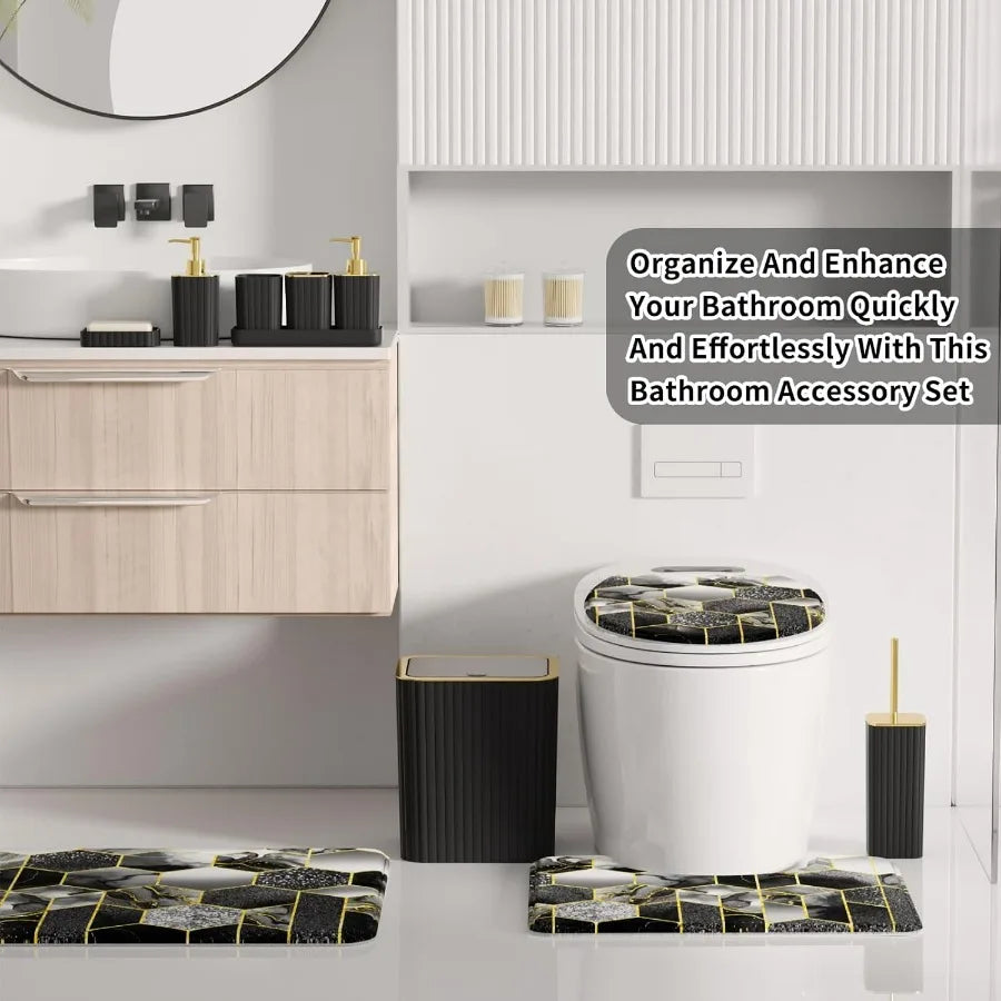 Bathroom Accessory Set With Shower Curtain And Soap Dispenser