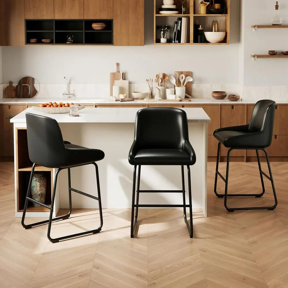 Three Piece Counter Height Bar Stools With PU Leather Backrest