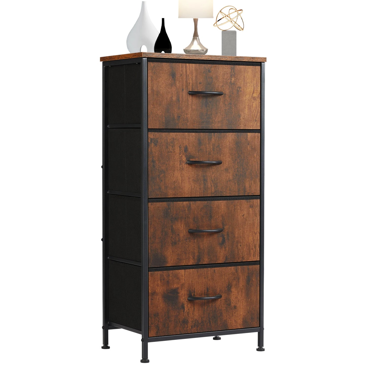 JHK Modern Dresser With Four Fabric Drawers Steel Frame