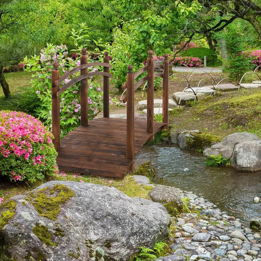 Wooden Arch Garden Bridge With Safety Rails