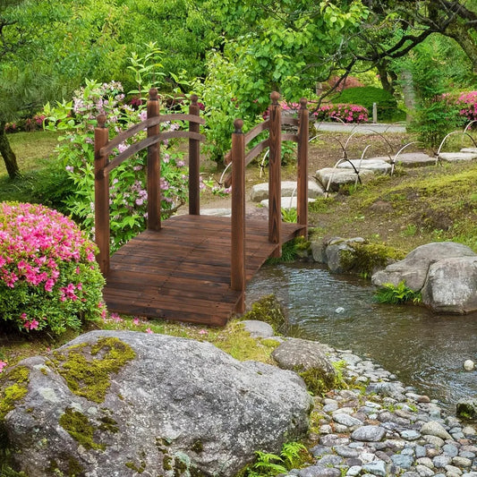 Wooden Arch Garden Bridge With Safety Rails