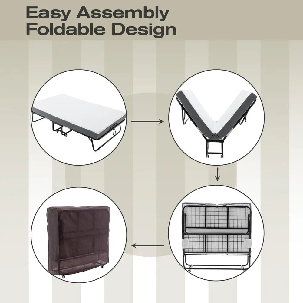 HiMISSCN Folding Bed With Memory Foam Mattress And Metal Frame