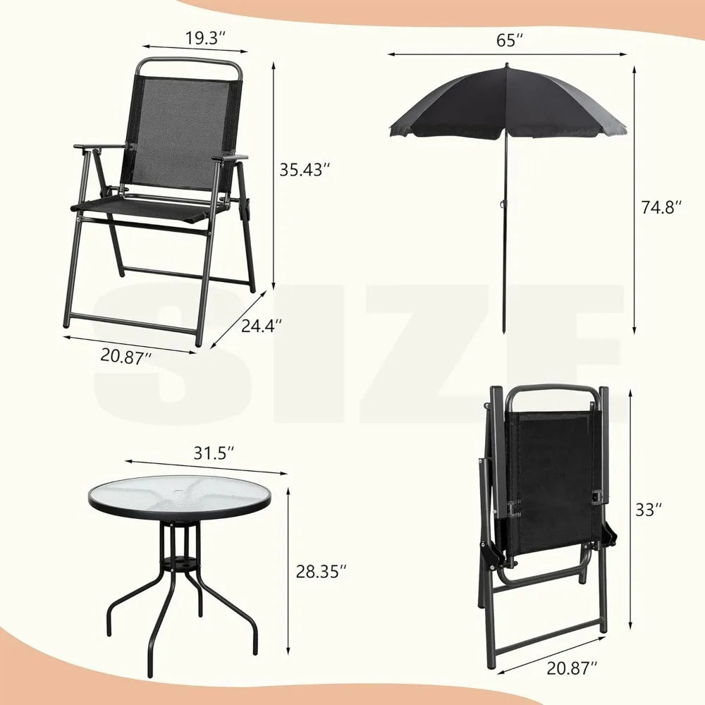 Six Piece Folding Patio Dining Set With Outdoor Umbrella