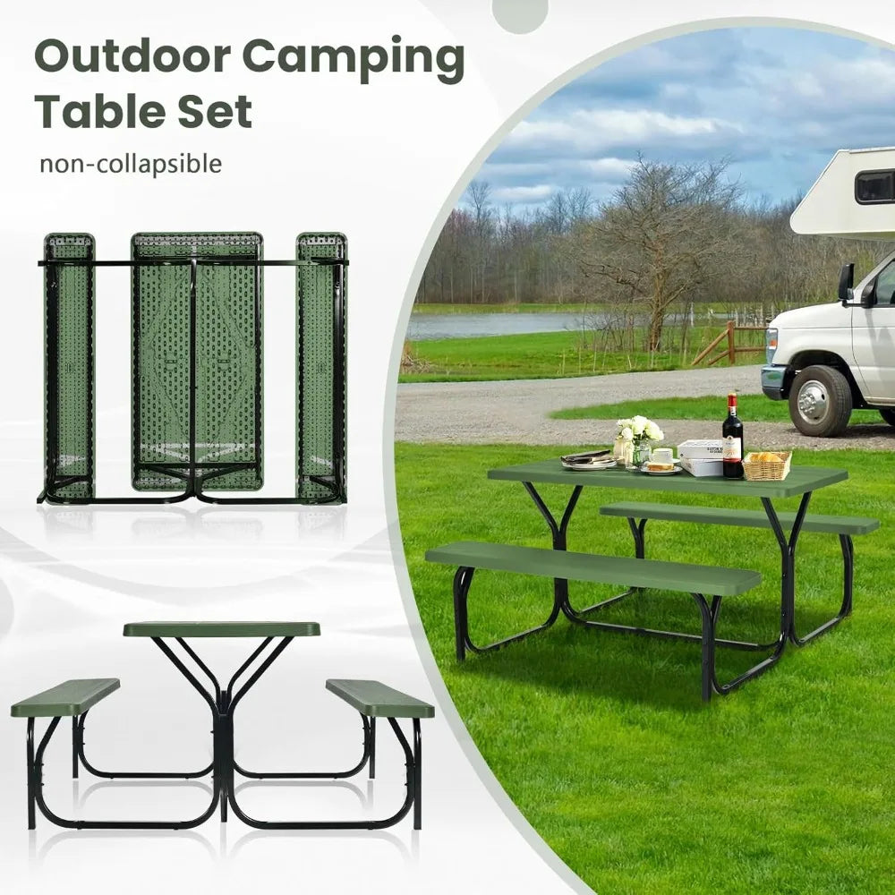 Portable Picnic Table Bench Set All Weather Steel Frame
