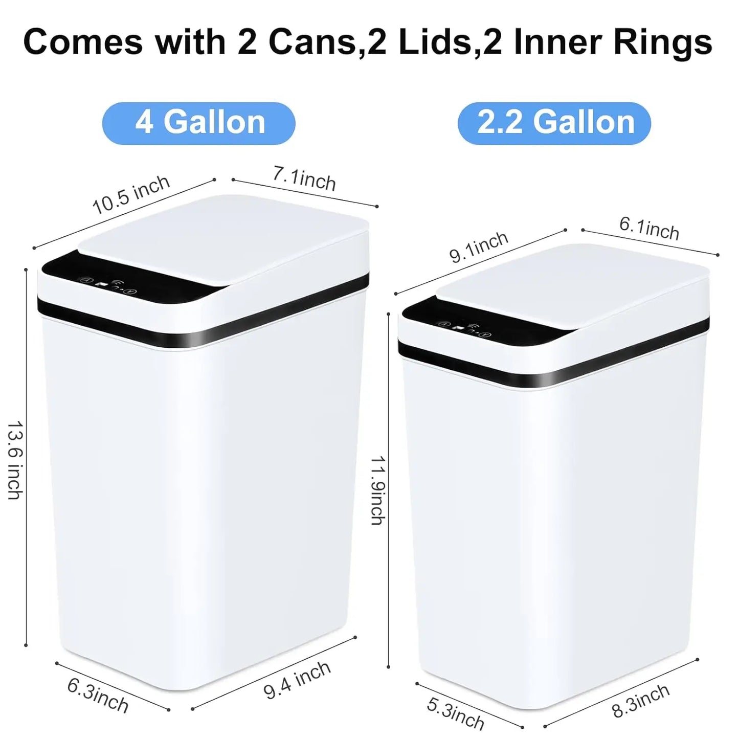 2 Pack Touchless Motion Sensor Trash Cans With Lids