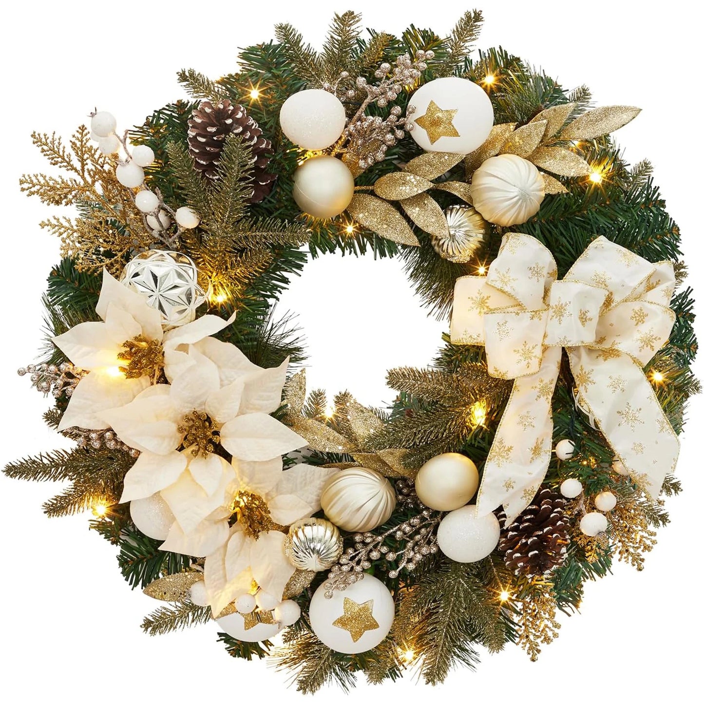 Lighted Christmas Wreath With Timer Battery Operated