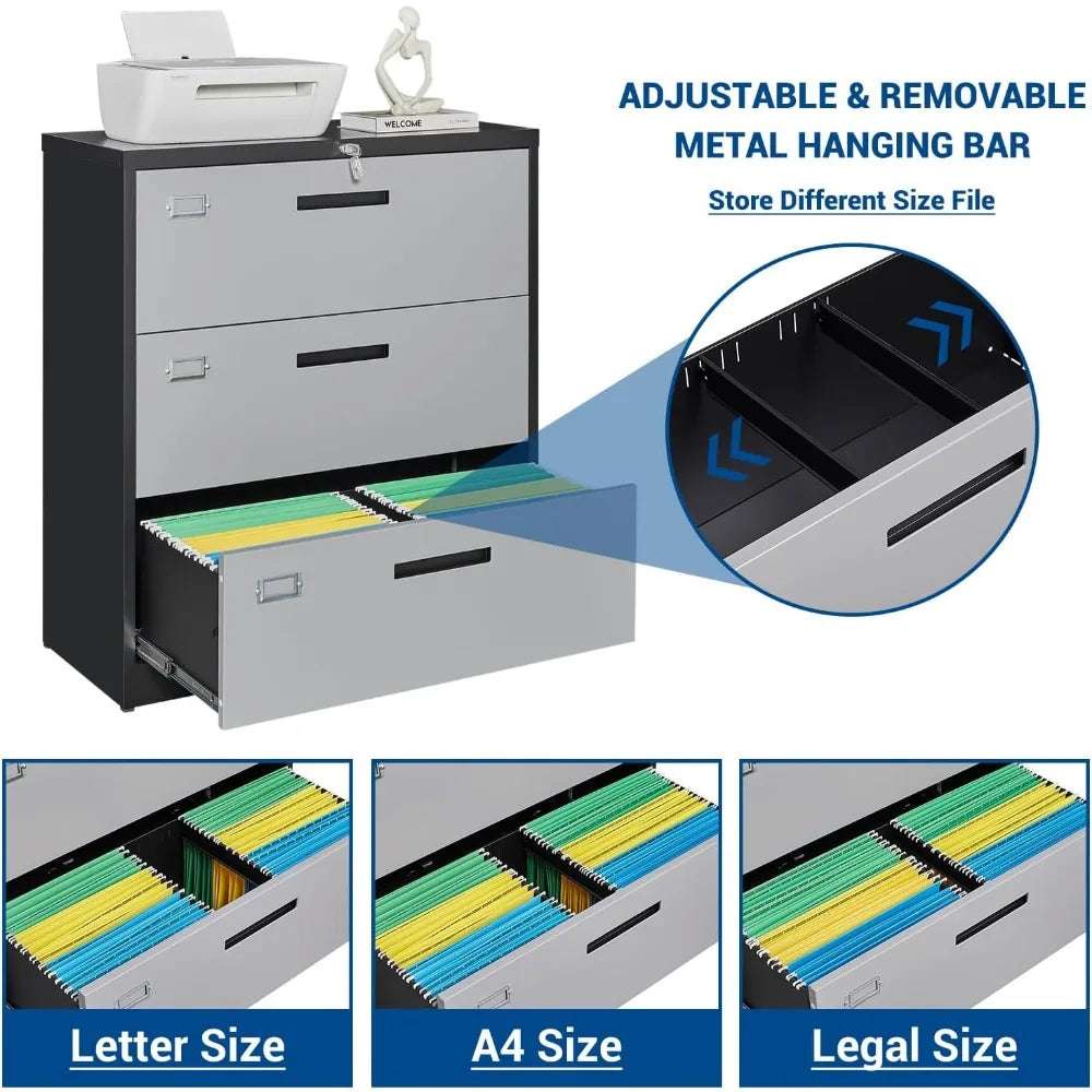3 Drawer Lateral File Cabinet With Lock For Home Office