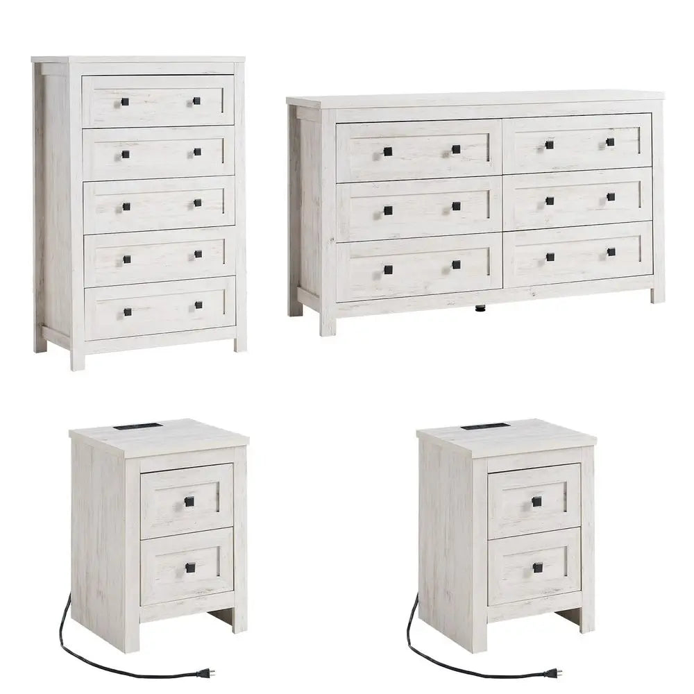 Farmhouse Bedroom Set With Dresser And Nightstands