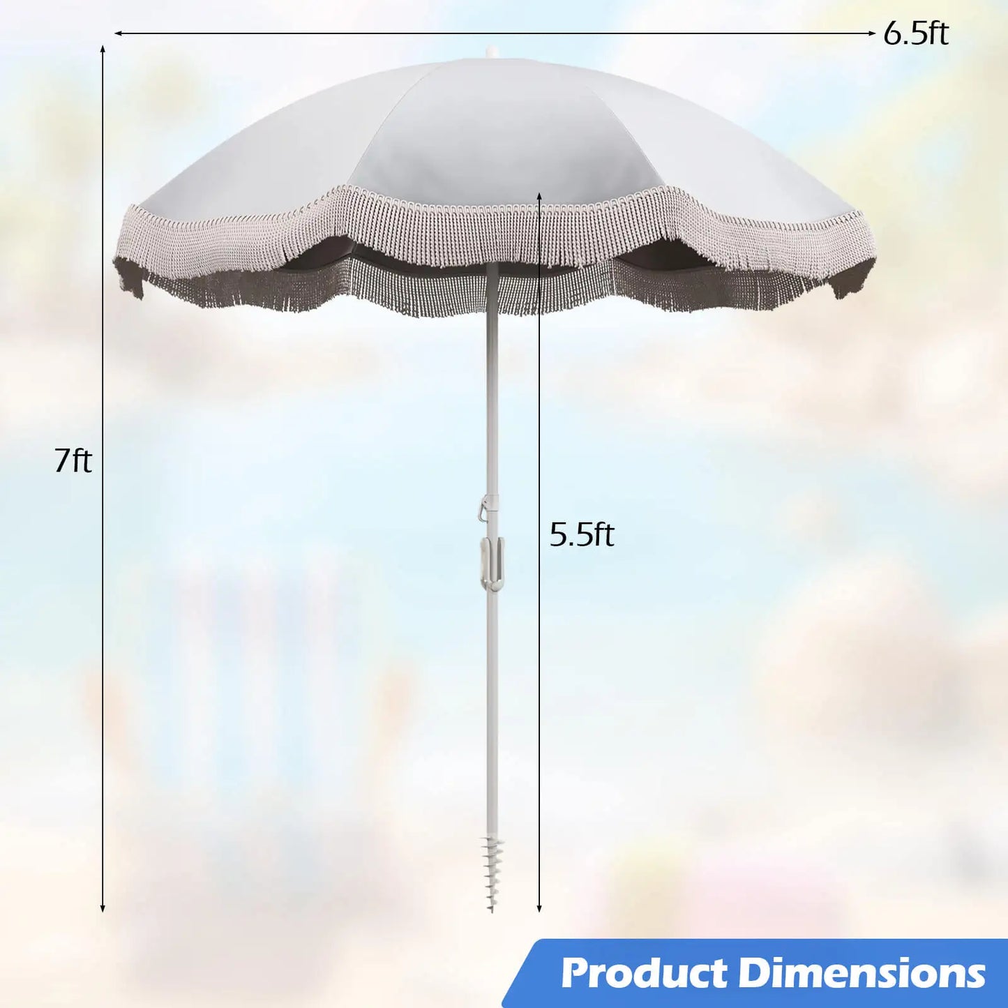HOMASIS Outdoor Fringe Patio Umbrella With Tilt And Carry Bag