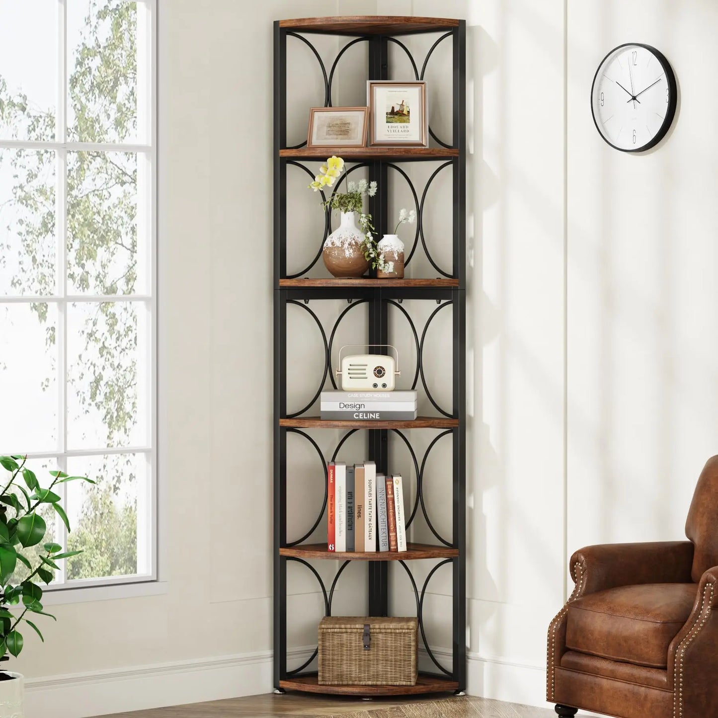 Tribesigns Tall Corner Bookcase 6 Shelf Storage Rack