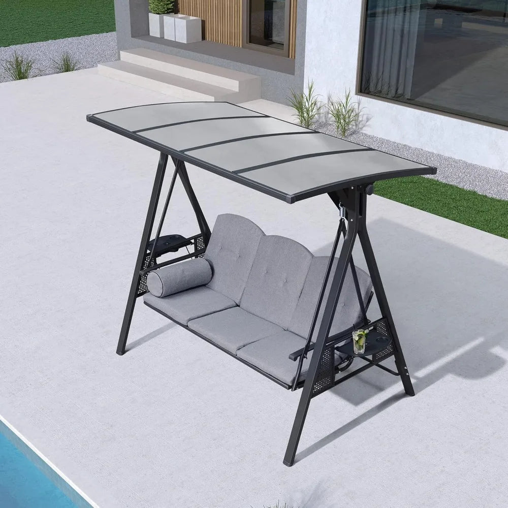 Outdoor Patio Swing With Adjustable Canopy And Cup Holders
