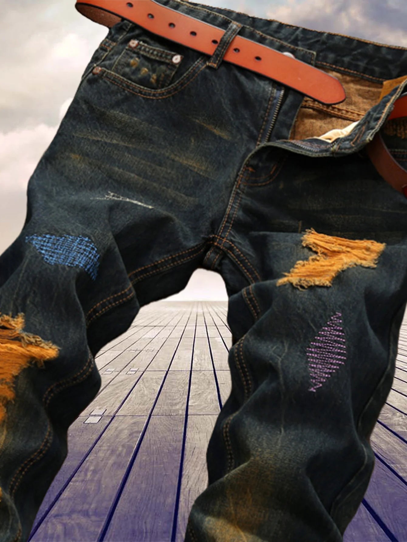 Men's Retro Straight Jeans Cotton Blend Fabric For Everyday Wear