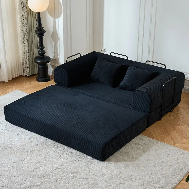 Foldable Convertible Futon Sofa Bed With L-Shaped Armrests Living Room