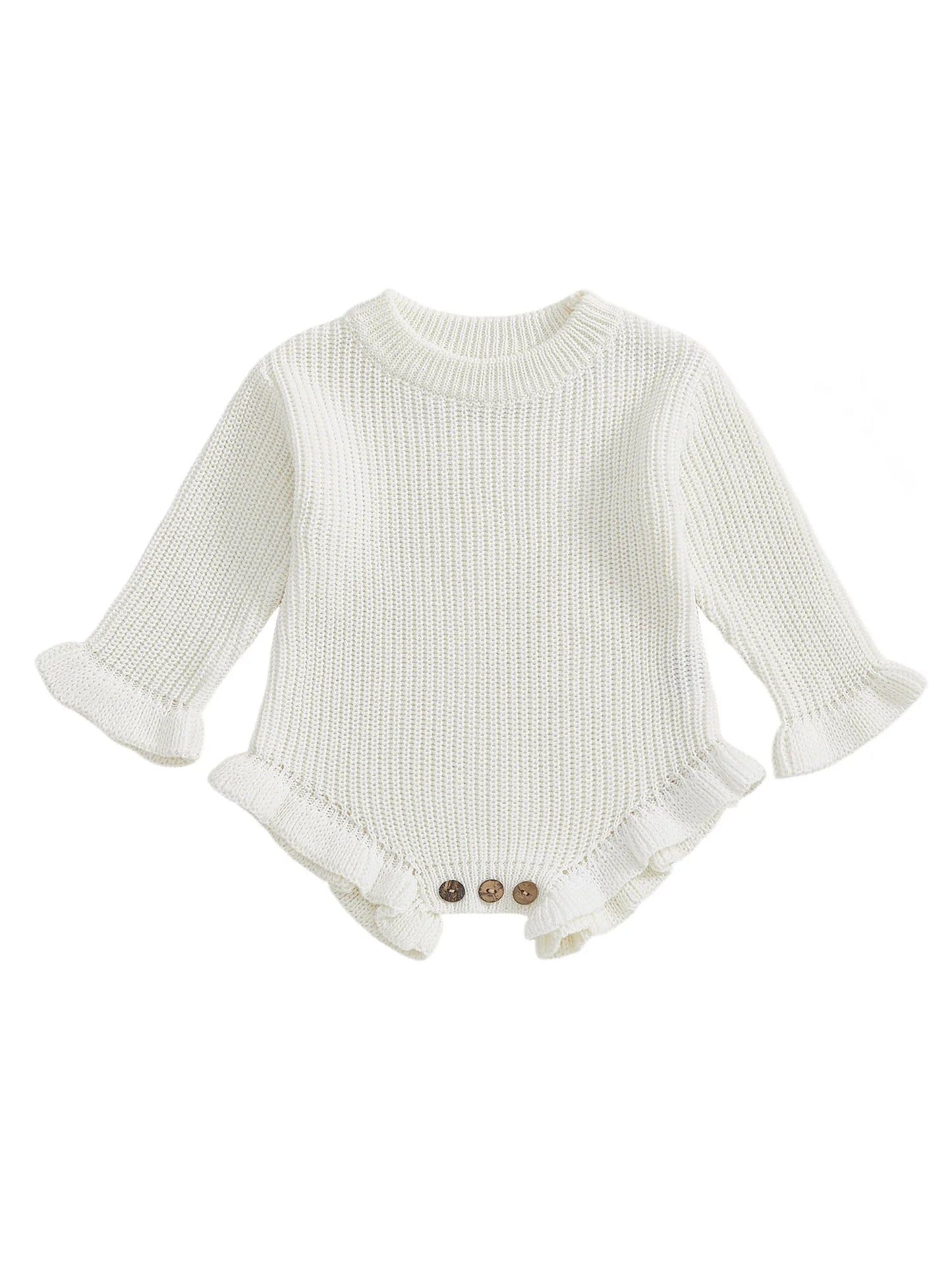 Infant Autumn Knit Bodysuit With Ruffled Sleeves