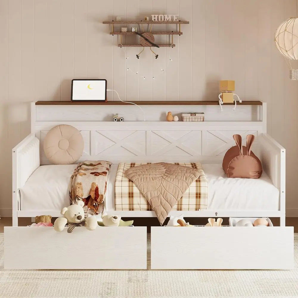 Daybed With Storage And Charging Station Metal Frame