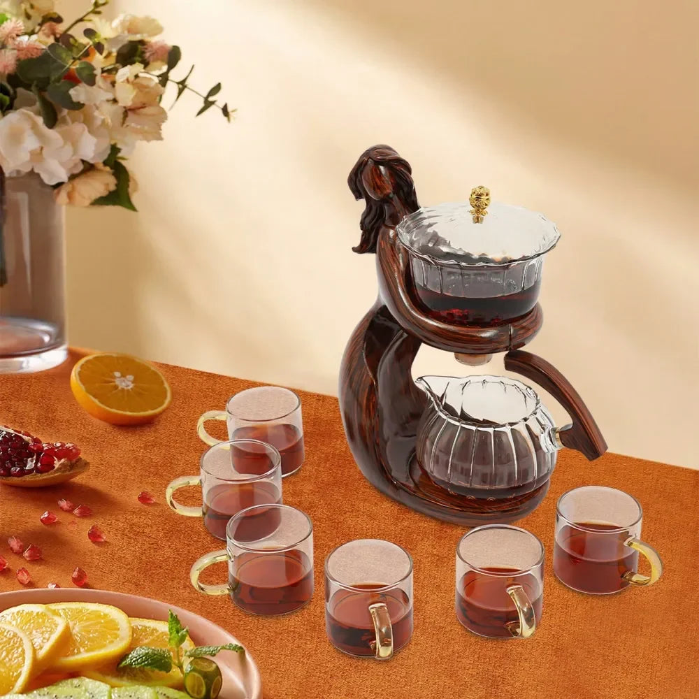 XMSJ Teapot Set Glass Tea Service Dancing Figure Design