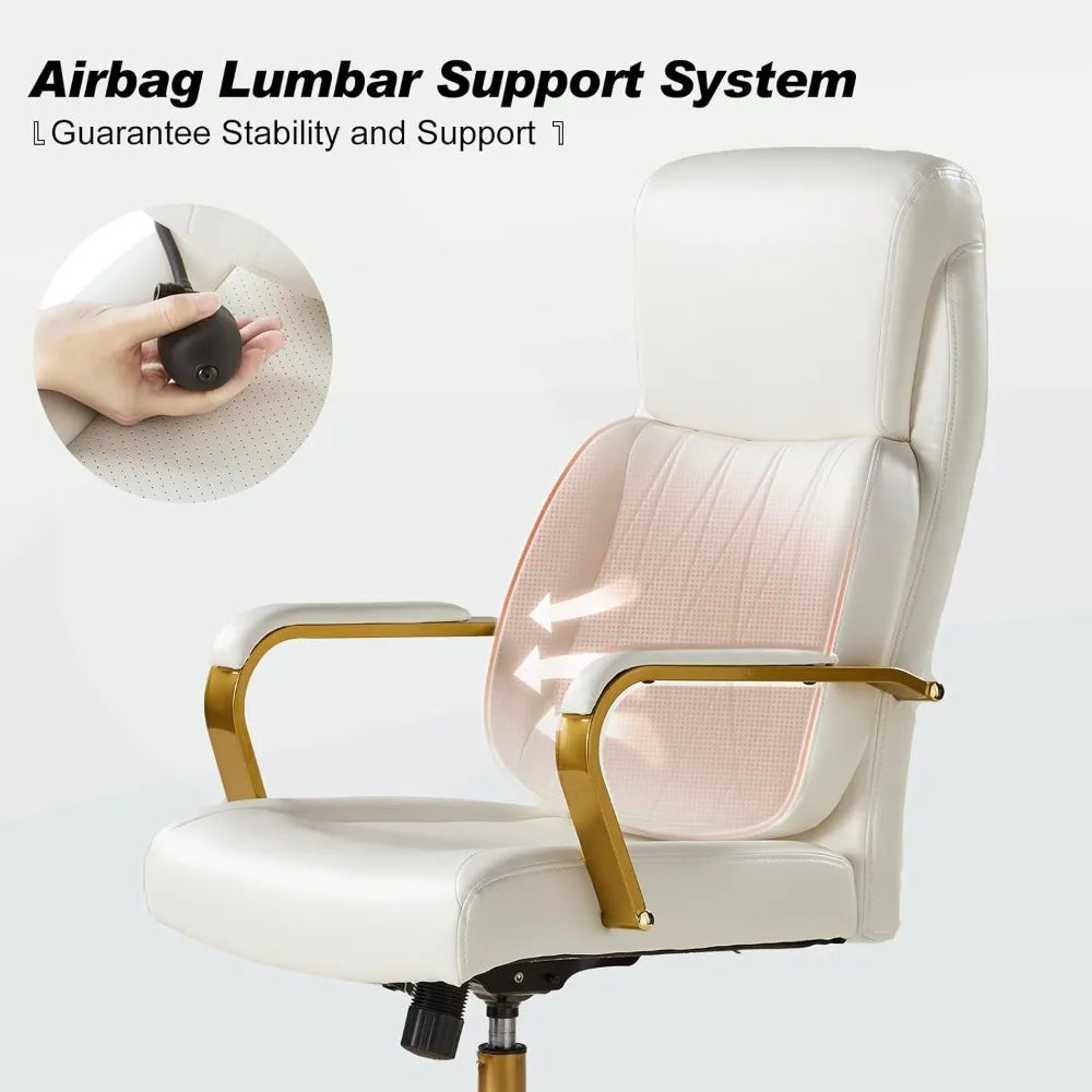 HUANZHUANG Executive Office Chair With Adjustable Lumbar Support Leather Ergonomic Chair Padded Armrests Tilt