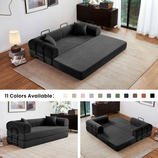 Foldable Convertible Futon Sofa Bed With L-Shaped Armrests Living Room
