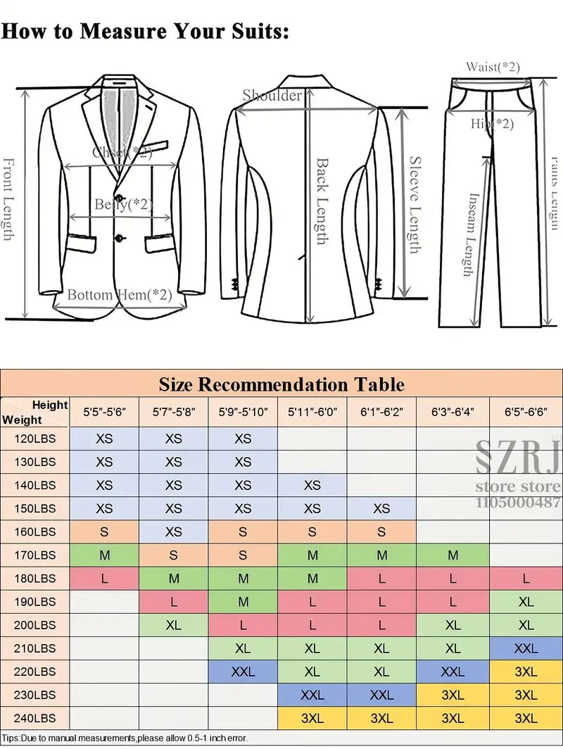 Men's 3-Piece Suit Set With Decorative Lapel