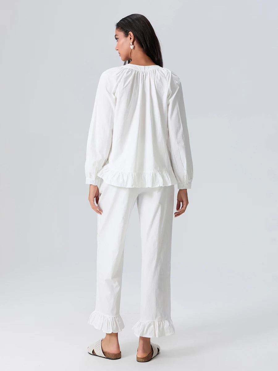 Hirigin Elegant V Neck Pajama Set With Long Sleeve