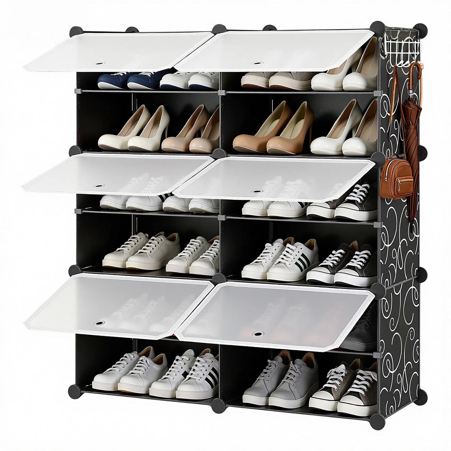 JHK 6-Tier Plastic Stackable Shoe Storage Cabinet With Door