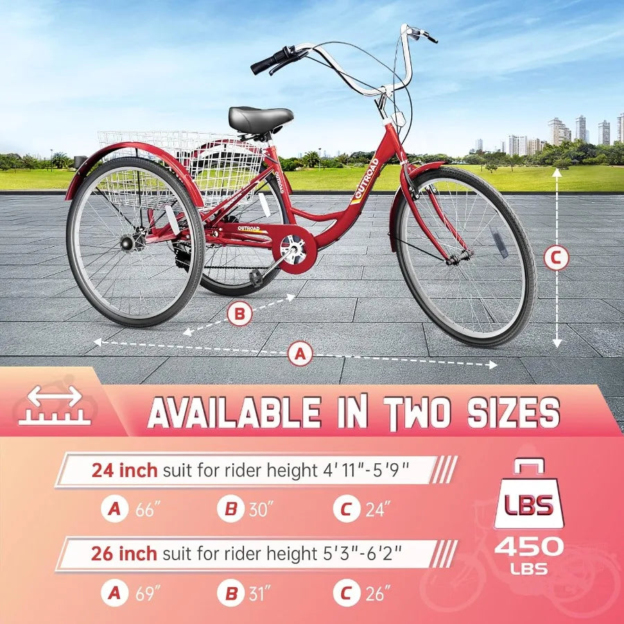 Universal Three Wheel Tricycle for Seniors with Basket