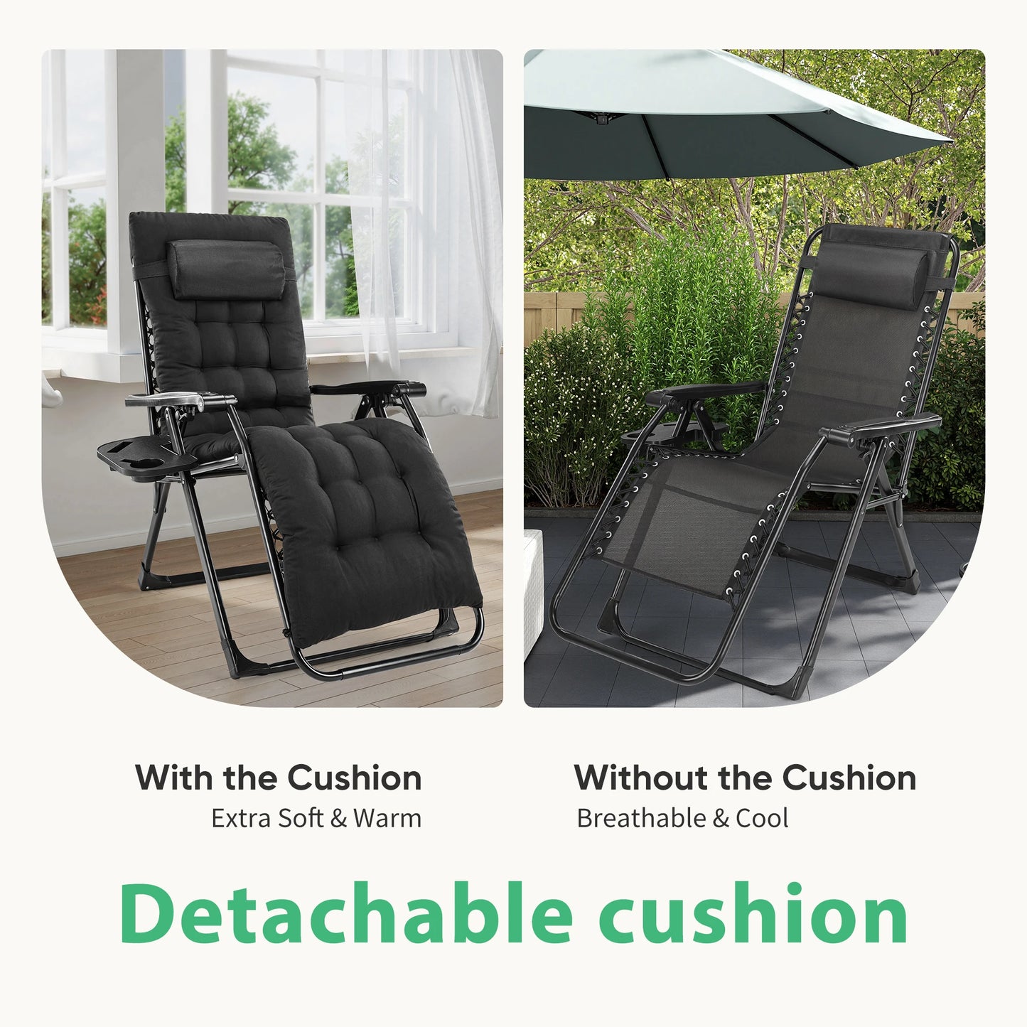JHK Zero Gravity Recliner Folding Patio Lounge Chair Cup Holder