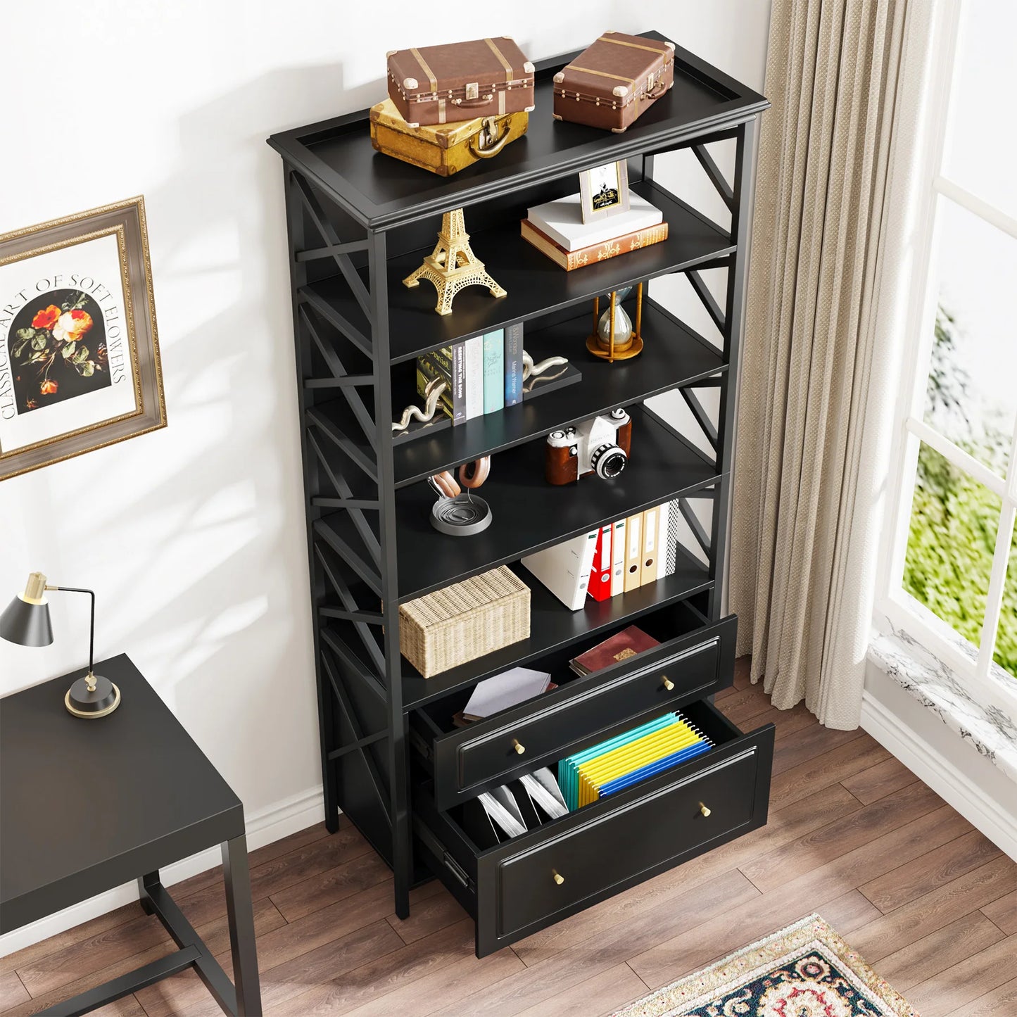 Tribesigns Tall 2 Drawer File Cabinet With Shelves