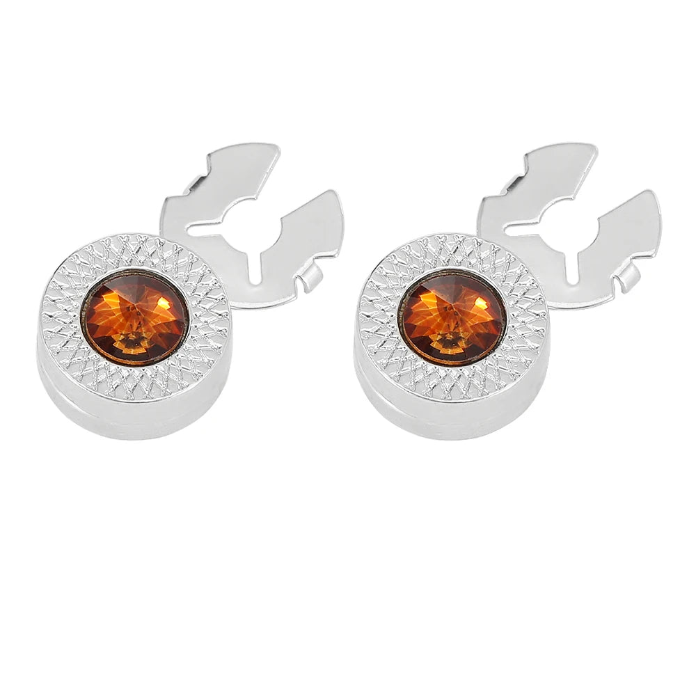 Crystal Design Round Cufflinks Silver Plated Zinc Alloy